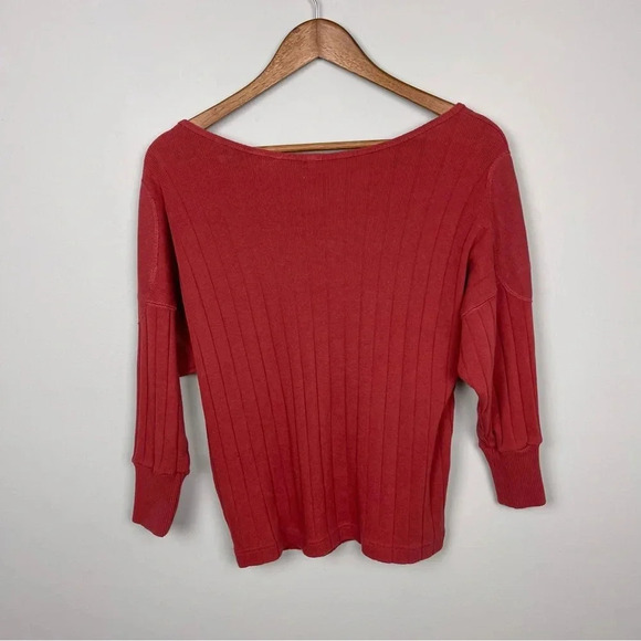 Free People Burnt Orange Ribbed Lace Up Top - Picture 4 of 6